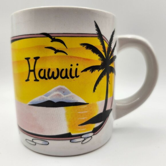 Vtg 70s Hilo Hattie Hawaii Hawaiian Souvenir Mug Sunset Palms 12oz a - Picture 3 of 8